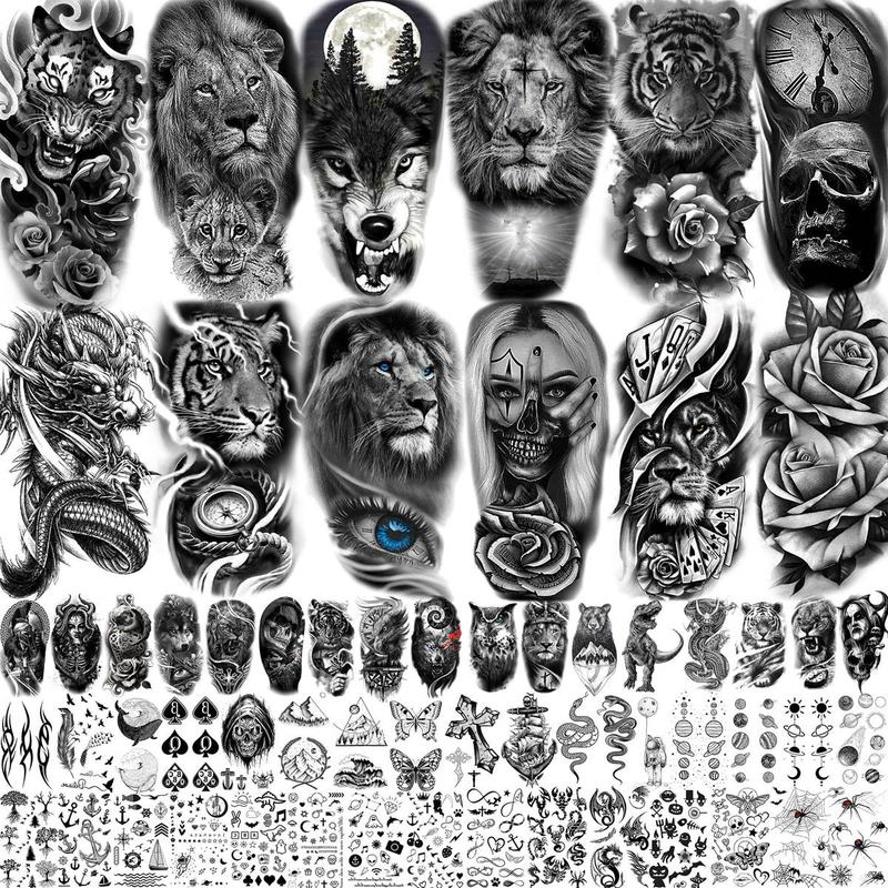 Animal & Skull Pattern Temporary Tattoo, 61pcs set Fake Tattoo Body Art Sticker for Men & Women, Realistic Arm Tattoos for Adults, Body Art, Body Tattoos, Body Stickers Party Supplies