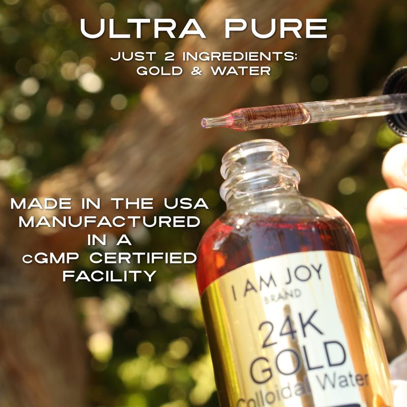 I Am Joy: Liquid Colloidal Gold 24k 99.99% Pure 100ppm Ruby Red Water Based All Natural Electrolysis 4oz Glass Bottle