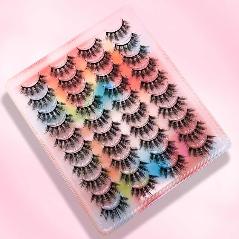 Fluffy False Eyelashes, 20 Pairs Natural Curling Full Volume Faux Cluster Lashes for Lashes Extensions, Volumized Fake Eyelashes for Women Eye Makeup Enhancement, Lash Clusters, Christmas Gift