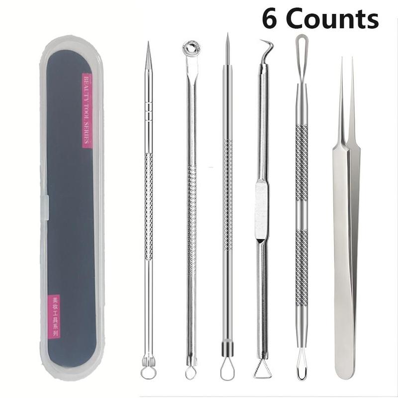 Blackhead Tool Set, 6 Counts set Stainless Steel Blackhead Tool, Easy to Use, Professional Makeup Tools for Women