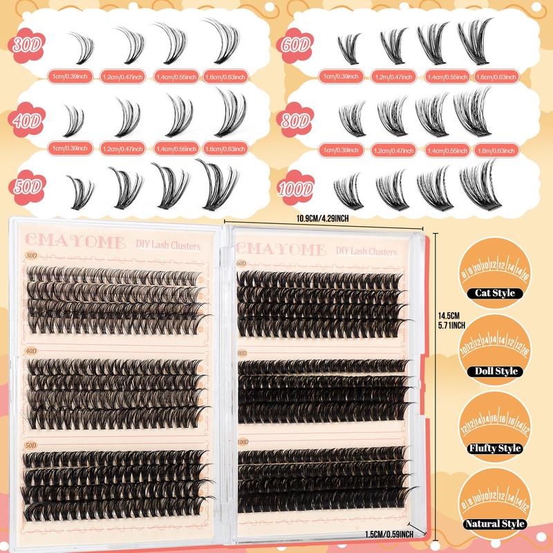 Natural Look Eyelash Extensions, 480pcs set Mixed Length Individual Lashes with Glue & Tweezers & Brush, Eye Makeup Enhancement Tool for Women, Lash Clusters, Cosmetic Products, Christmas Gift