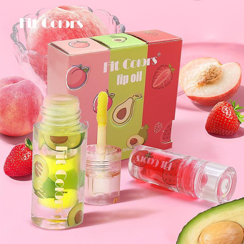 Juicy Fruit Lip Oil Set, 3pcs Moisturizing Transparent Glossy Lip Oil, Lip Gloss Lip Glaze Stick, Plumping Lip Oil Stick for Girls & Women, Beauty & Personal Care Product for Women's Gift