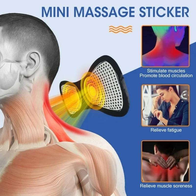 Mini Neck Massager, Lymphatic Drainage Massager, Portable Mini Back Massage Device for Neck Shoulder Back Waist, Remote Control with 8 Modes 19 Levels Adjustable & 5pcs Massage Stickers