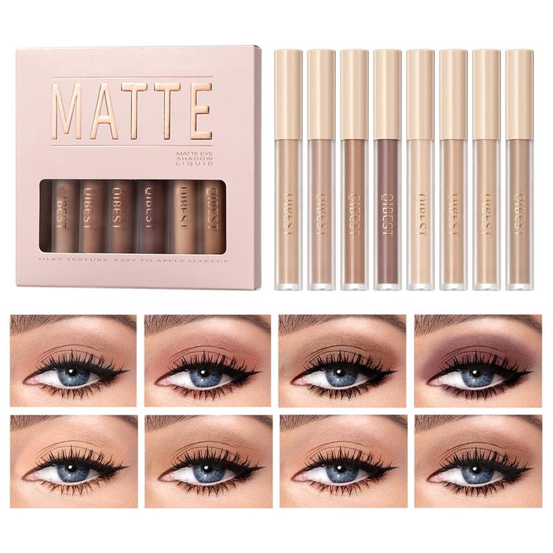 Matte Liquid Eyeshadow 8 Colors Neutral Naked Smooth Creamy Eyeshadow Set Lightweight High-pigmented and Waterproof Long Lasting Matte Eyeshadow (Matte Nude, 8Colors Set 4)