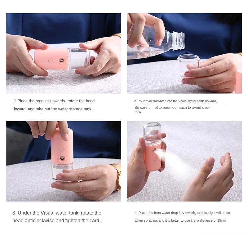 Facial Steamer Mini Portable Humidifier  Device Beauty Spray Hydrating Apparatus Cold Spray Apparatus Rechargeable Nano Spray