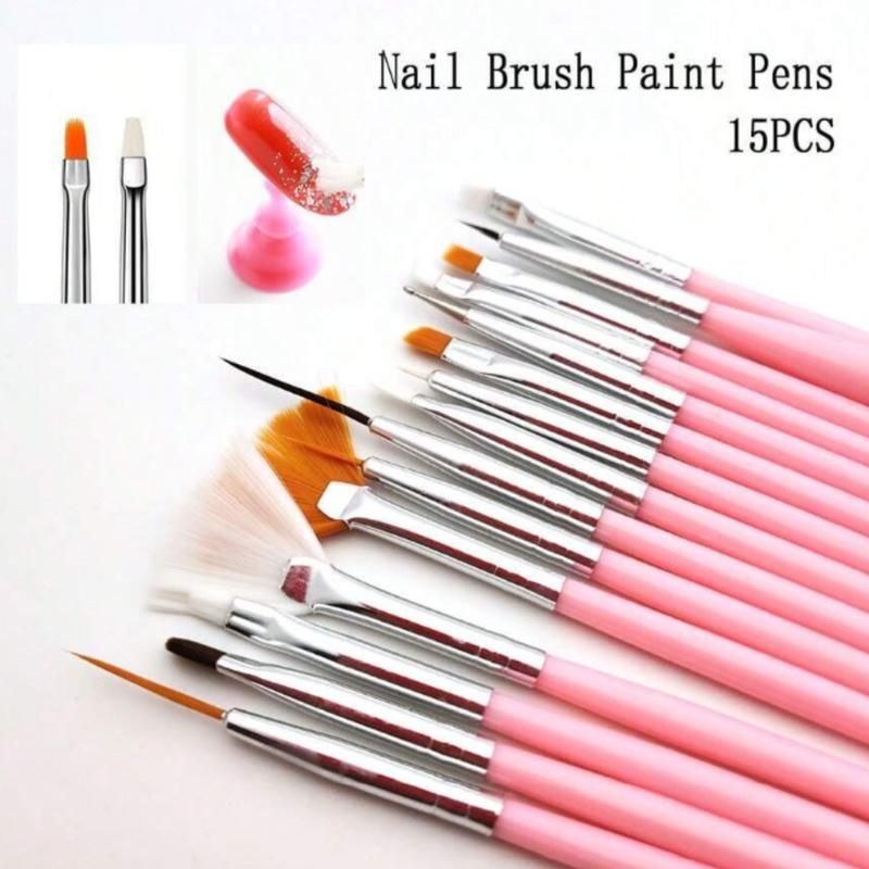 15Pcs Plastic Nail Brush Set Nail Art Dust Cleaner Brush Phototherapy Pen Carving Pen Nail Painting Pen, Color Drawing Pen Set Nail Enhancement Makeup Manicure Tool