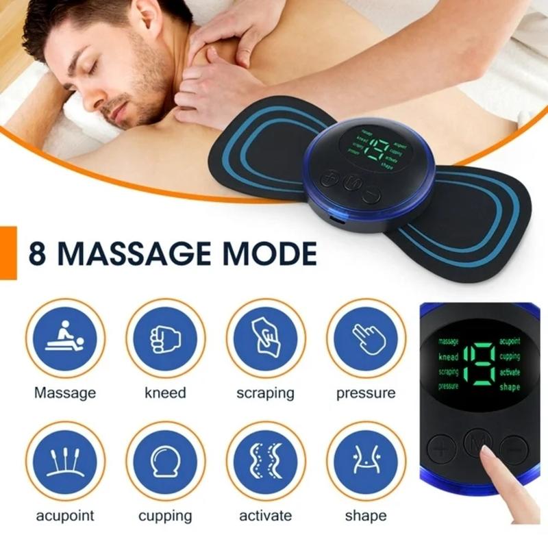 Mini Neck Massager, Lymphatic Drainage Massager, Portable Mini Back Massage Device for Neck Shoulder Back Waist, Remote Control with 8 Modes 19 Levels Adjustable & 5pcs Massage Stickers