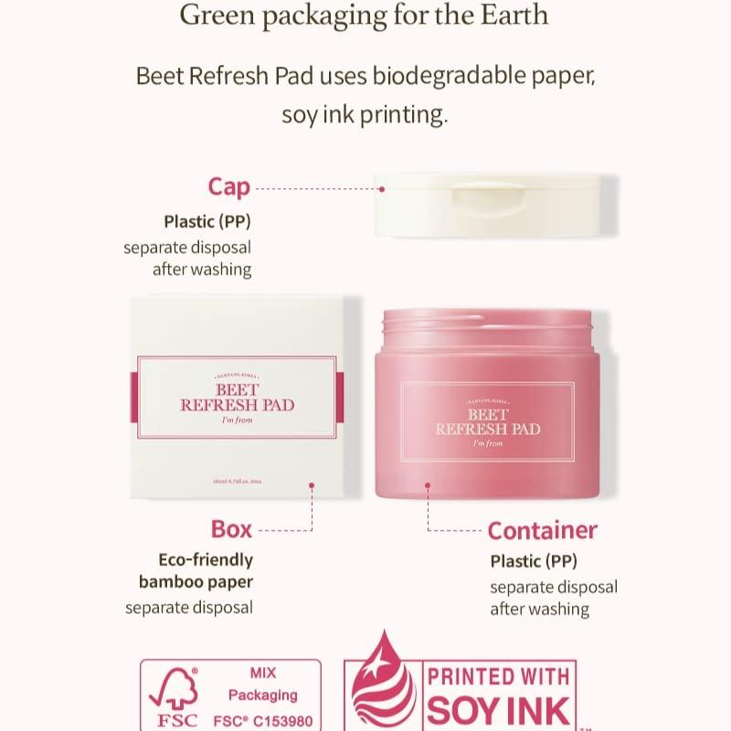 [I’m From Official Shop] Beet Refresh Pad 60 sheets, triple-layered pads hold 260ml essence, 20% red beet extract from Korea, Full of moisture with a slice of Red Beet, vitality for dull, rough skin, Korean Skincare Skin Repair Comfort