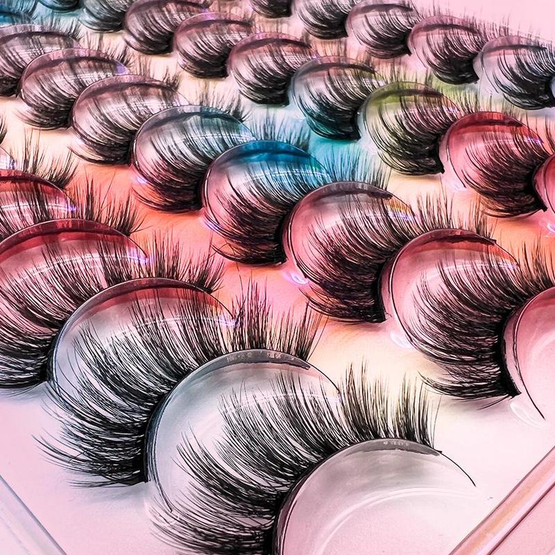 Fluffy False Eyelashes, 20 Pairs Natural Curling Full Volume Faux Cluster Lashes for Lashes Extensions, Volumized Fake Eyelashes for Women Eye Makeup Enhancement, Lash Clusters, Christmas Gift