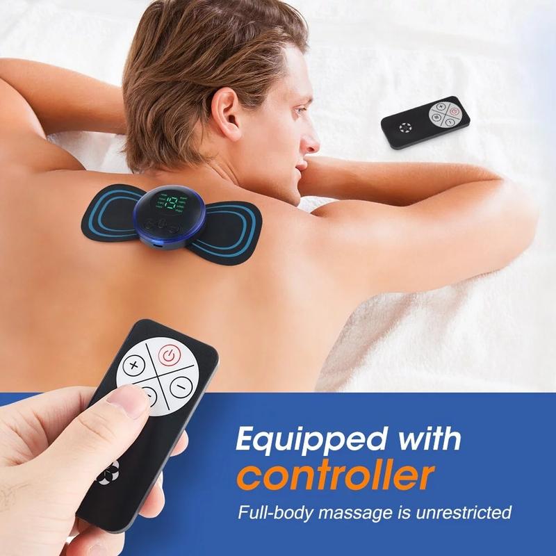 Mini Neck Massager, Lymphatic Drainage Massager, Portable Mini Back Massage Device for Neck Shoulder Back Waist, Remote Control with 8 Modes 19 Levels Adjustable & 5pcs Massage Stickers