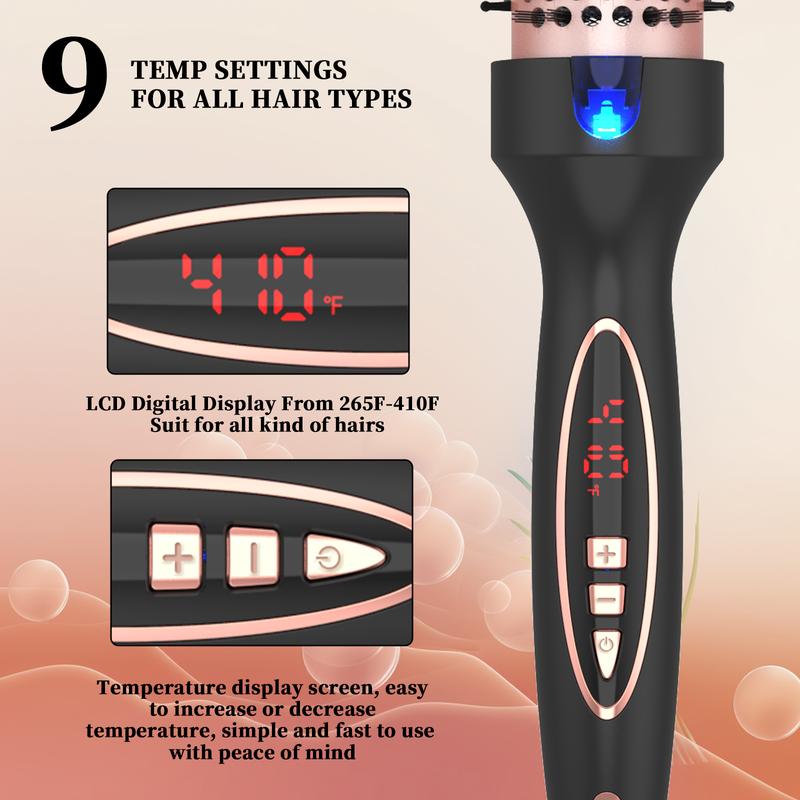 Hair Curler New Upgrade 1.25 Inch Thermal Brush Create Loose & Volume Curls Digital Display 9 Heat Settings Tourmaline Ionic Hair Curler 1 1 4 Inch Curling Iron Brush Dual Voltage for Traveling Handle Plug