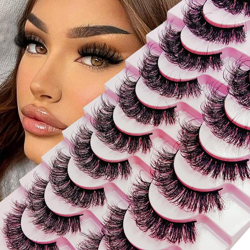 Fluffy False Eyelashes, 10 Pairs Natural Fake Lash Strips, Volumized False Eyelashes for Women and Girls Makeup Enhancement, Falsies Eyelashes, Eye Makeup Products, Summer Gifts for Her, Christmas Gift