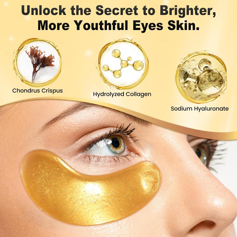 24k Gold Collagen Eye Gel Patches,48pcs box Eye Mask for Wrinkles And Puffiness,Moisturizing Hydrating Soothing Under Eye Patches, Glow Tired Eye Care 24K Eye Mask