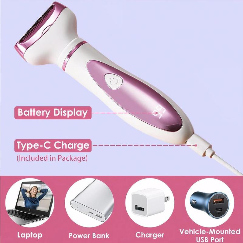 4 in 1 Electric Shaver, Rechargeable LED Display Hair Removal Kit, Wet & Dry Body Trimmer and Facial Hair Remover for Nose, Face, Body, Leg, Bikini, Arm, Christmas Gift, Stocking Fillers, Winter & New Year Gift