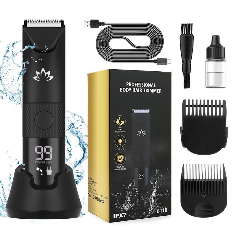 Electric Body Hair Trimmer, 1 Set Professional LCD Display Body Hair Removal Machine for Men and Women, Multifunctional Shaver Groomer with Base