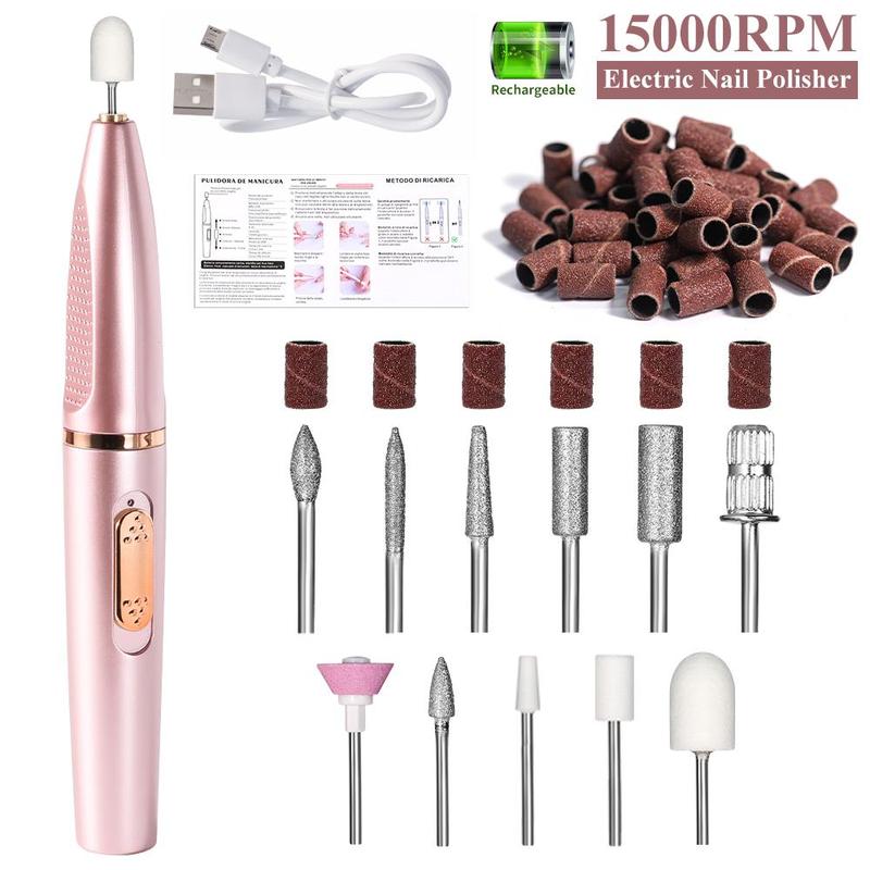 Electric Nail Drill Kit, 1 Box 15000RPM Professional Electric Nail File for Acrylic Polish Gel Nail Removal, Rechargeable Nail Drill with Nail Drill Bits