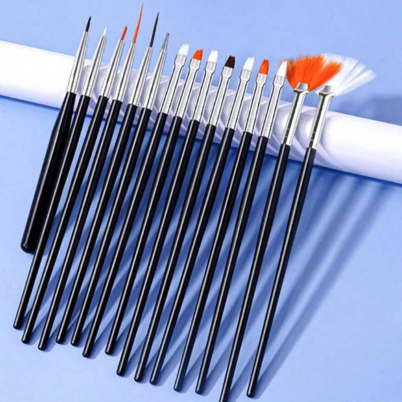 15Pcs Plastic Nail Brush Set Nail Art Dust Cleaner Brush Phototherapy Pen Carving Pen Nail Painting Pen, Color Drawing Pen Set Nail Enhancement Makeup Manicure Tool