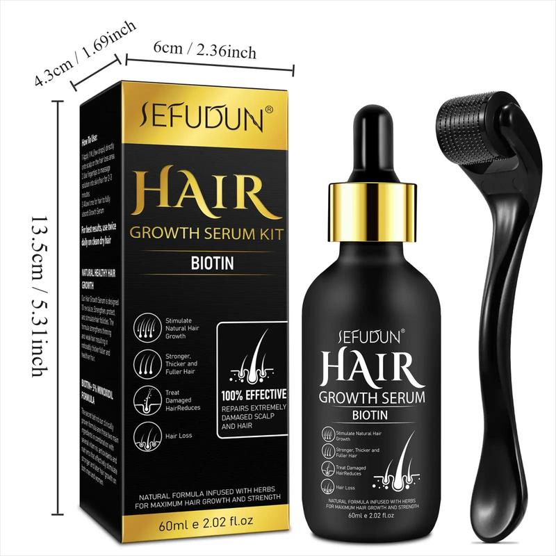 SEFUDUN Hair Growth Serum with Microneedle Roller for Hair Beard, Hair Health, Strengthen Hair Toughness, Increase Hair Density, Rejuvenate, Hair Thick and Healthy, Mild and Non-stimulating