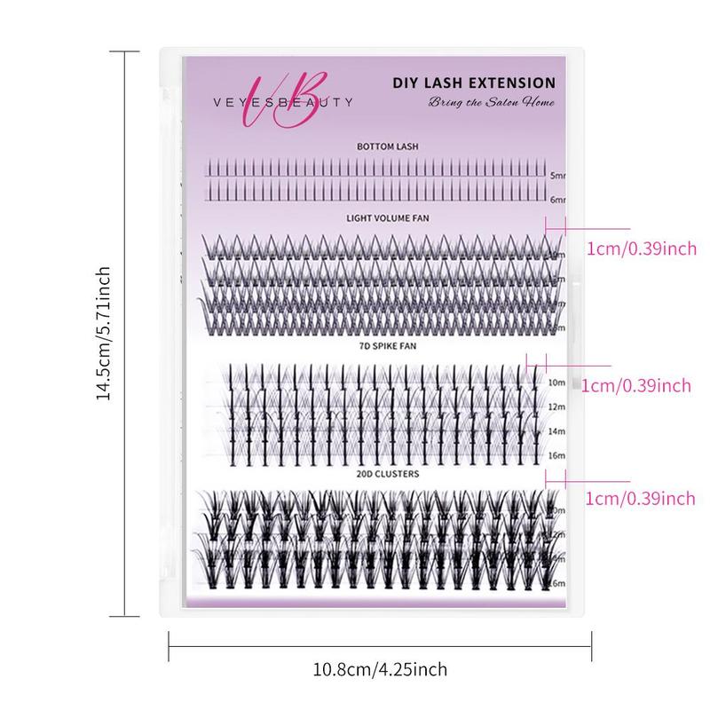 Veyesbeauty Lash Clusters Individual Lash Extensions Multi-type Mix Bottom, 1 Count Light Volume, 7D Spike, 20D Clusters for Self Application