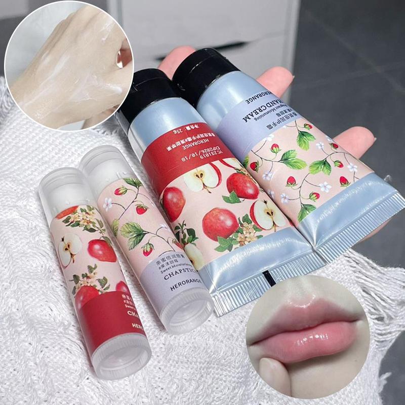 Lip Butter Balm & Hand Lotion Skincare Set, 2pcs set Moisturizing Lipstick & Hand Lotion, Portable Anti-cracking Hand Cream, Hydrating Lip Balm for Women & Girls