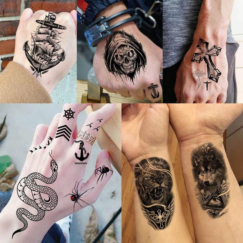 Animal & Skull Pattern Temporary Tattoo, 61pcs set Fake Tattoo Body Art Sticker for Men & Women, Realistic Arm Tattoos for Adults, Body Art, Body Tattoos, Body Stickers Party Supplies