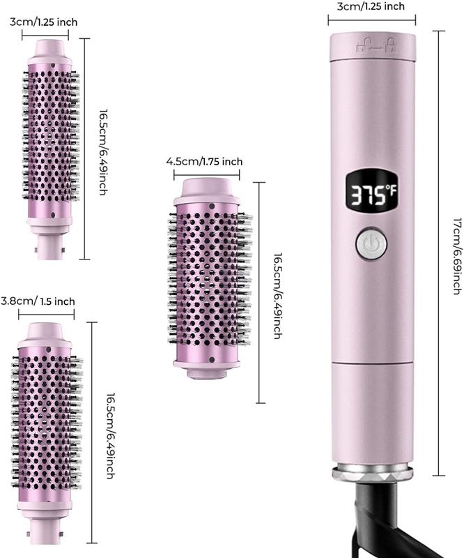 Thermal Brush, Curling Iron Hair Styling Tool with Double Ceramic Tourmaline & PTC,3 In 1 Heated Round Brush Set with 1.25 1.5 1.75 Inch, 5 Temps Settings Detachable Thermal Round Brush Curling Brush