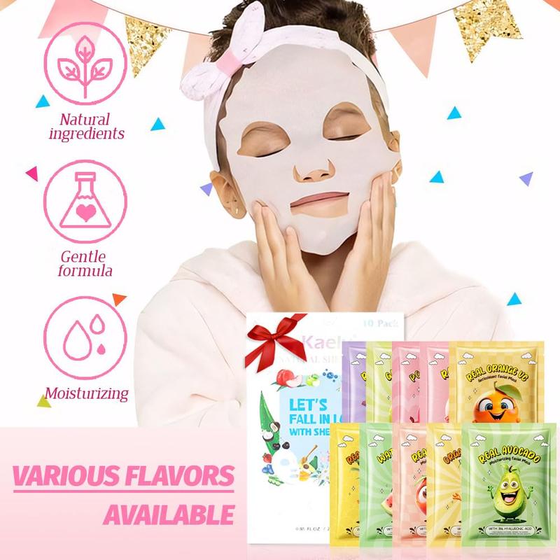 10 Pack Fruit Face Masks for , Spa Party Facial Mask Skincare Set, Sheet Masks Skin Care, Moisturize Brighten Soothe for All Skin Types, Christmas Birthday Gifts for Women Men Girls, 01