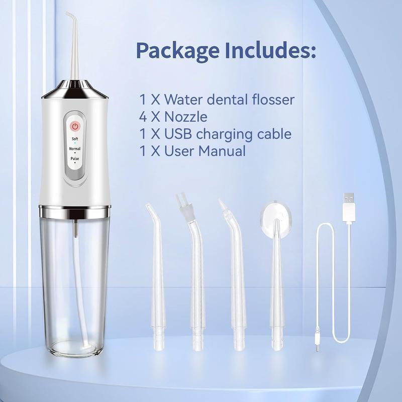 4 In 1 Water Flosser For Teeth, Cordless Water Flossers Oral Irrigator With DIY Mode 4 Jet Tips, Tooth Flosser, Portable And Rechargeable For Home Travel, For Men And Women Daily Teeth Care, Ideal For Gift, Father Day Gift Waterproof Kit Whitening