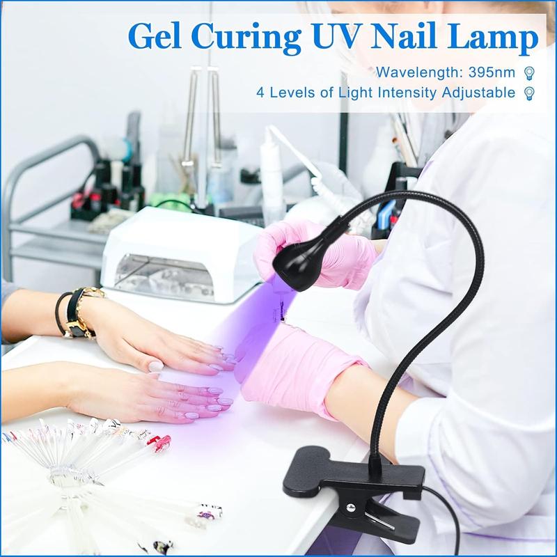 Lamp with UV Protection Gloves,3W LED  Manicure Dryer 35NM Curing Light with Black Gooseneck and Clamp for Gel Nails