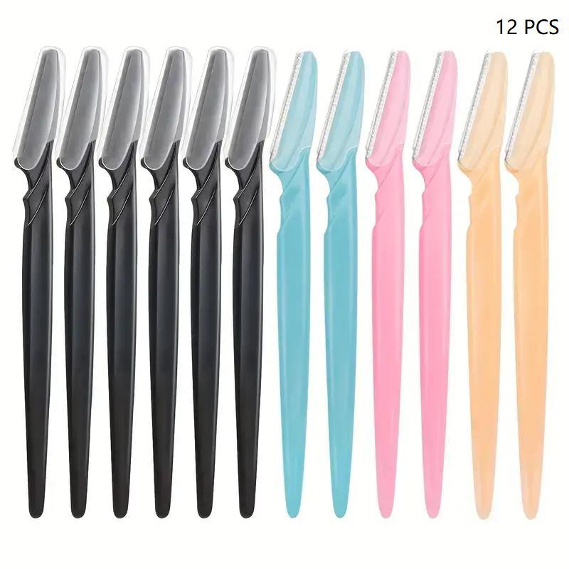 Portable Eyebrow Trimmer & Hair Remover Set with Dust Proof Cover, 12pcs set Sharp Facial Razor for Makeup, Convenient Shaver Set, Face Eyebrow Trimming Tools, Makeup Tools