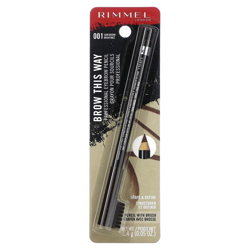 Rimmel London Brow This Way, Professional Eyebrow Pencil, 001 Dark Brown, 0.05 oz (1.4 g)