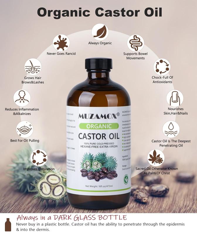 Organic castor oil cold pressure glass bottle, 100 % pure, cold pressure, non -hexane, cymbal oil, eyelashes, eyebrows, comfortable Comfort