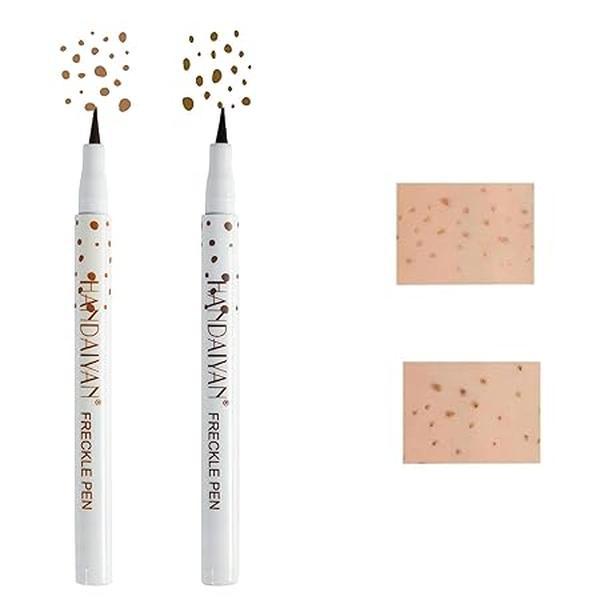 Freckle Pen Waterproof 2 Colors,Natural Lifelike Faux Face Freckle Makeup Pen,Magic Freckle Color,Waterproof Longlasting Soft Small Sopt Pen,For Natural Effortless Sunkissed Skin Makeup