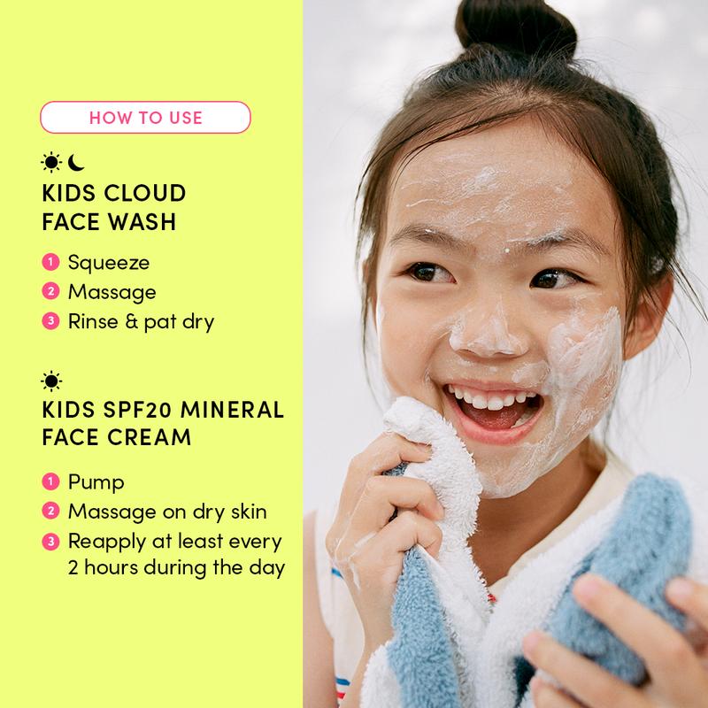 Evereden Kids Morning Duo - Cloud Face Wash & Mineral Face Cream - Safe Skincare for 4-in-1 Daily Protection - Gentle, Dermatologist-Tested Formula