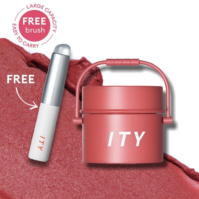 ITY Pudding Pot Lip and Cheek Clay Soft Matte Lipstick Velvet Satin Lip Mud with Brush Makeup Cosmetic