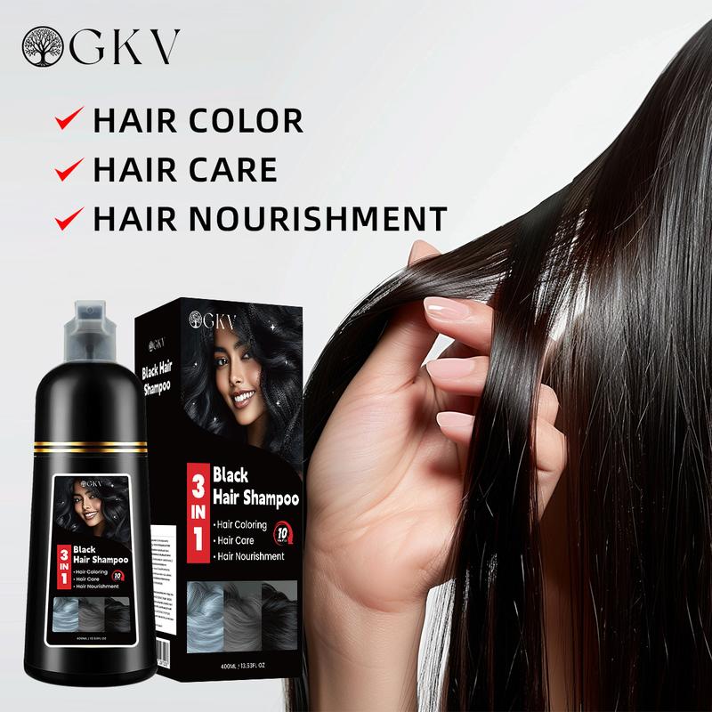 GKV Black Hair Color Shampoo Instant 3 in 1 +99.99% Gray Hair Coverage - Herbal Ingredients - Various Colors Available Vegetable Hair Dye - 400ml