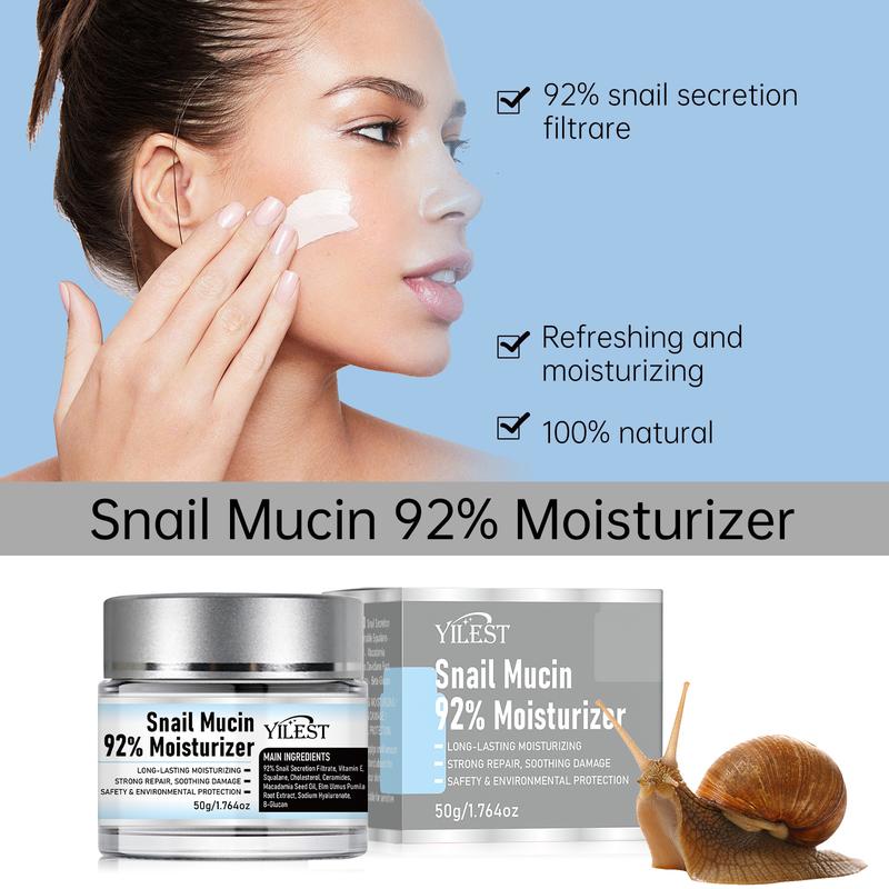 Yilest Snail Mucin 92% Moisturizer Daily Face Gel Cream for Dry & Sensitive Skin, Hydrating Gentle Skin, 50g Cleanser Moisturizing Skincare