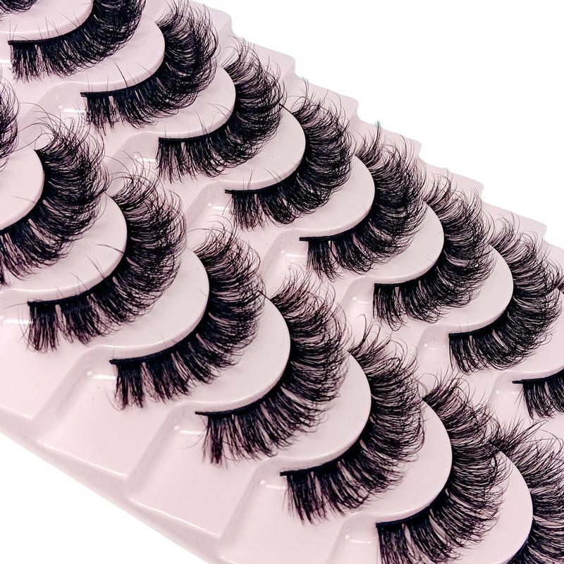 Fluffy False Eyelashes, 10 Pairs Natural Fake Lash Strips, Volumized False Eyelashes for Women and Girls Makeup Enhancement, Falsies Eyelashes, Eye Makeup Products, Summer Gifts for Her, Christmas Gift