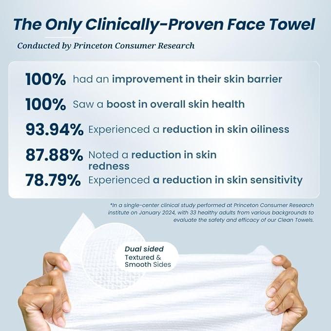 Clean Skin Clean Towels XL, 100% USDA Biobased Face Towel, Disposable Face Towelette, Makeup Remover Dry Wipes, Ultra Soft, 50 Ct, 1 Pack [PACKAGING MAY VARY]