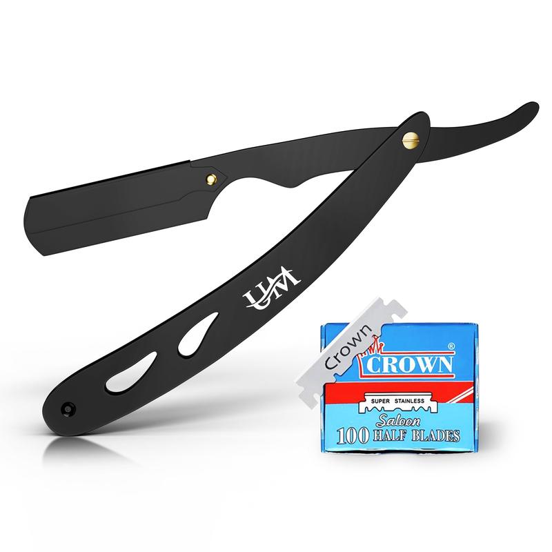 Straight Edge Razor with 100 Single Blades