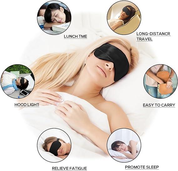 Valentine's Day Special Offer Adjustable Silk Sleep Mask, Pack of 2 Soft Eye Mask Blindfold for Travel, Sleep, and Napping, 3 pairs of Ear Plugs Smooth Soothing