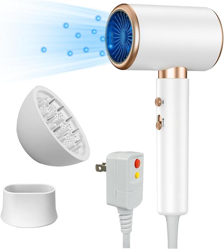 Negative Ion Hair Dryer 1600W Fast Drying Hair Care Hair Dryer with Diffuser, Concentrator Nozzle, and Anti Leakage Plug(White)