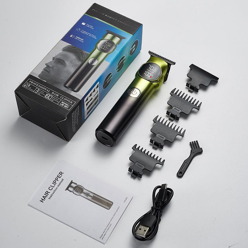 Professional Hair Clipper with Limit Combs, 1 Set Rechargeable Hair Trimmer with LCD Display, Hair Cutting Kit for Men