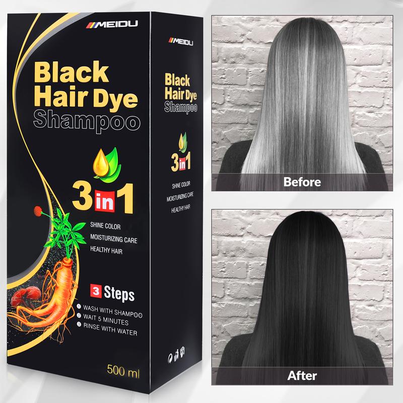 MEIDU 3 in 1 Hair Dye Shampoo,Herbal Ingredients,Contains Ginseng Extract,Can cover gray hairs,Natural Haircoloring,Plant Haircare, black hairdye