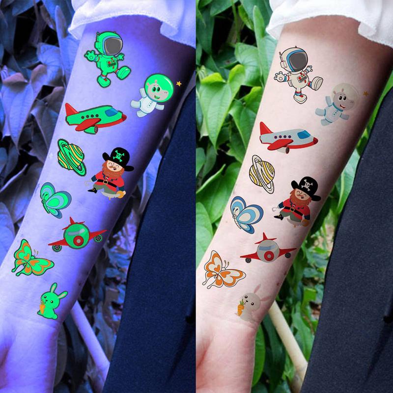 Cartoon Animal Pattern Temporary Tattoo Sticker, 20pcs Glow in The Dark Tattoo Decals, Creative Body Art Sticker for Party, Teens & Adults, Christmas Gift