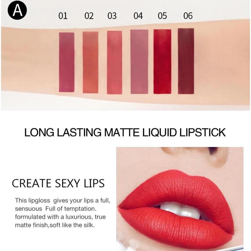 Long-lasting Matte Lipstick (6pcs set), Waterproof Matte Lip Balm, Easy Coloring Lip Sticks, Lipgloss Suitable for All Occasions Lip Makeup, Lip Kit, Girls and Women Cosmetic, Christmas Gifts