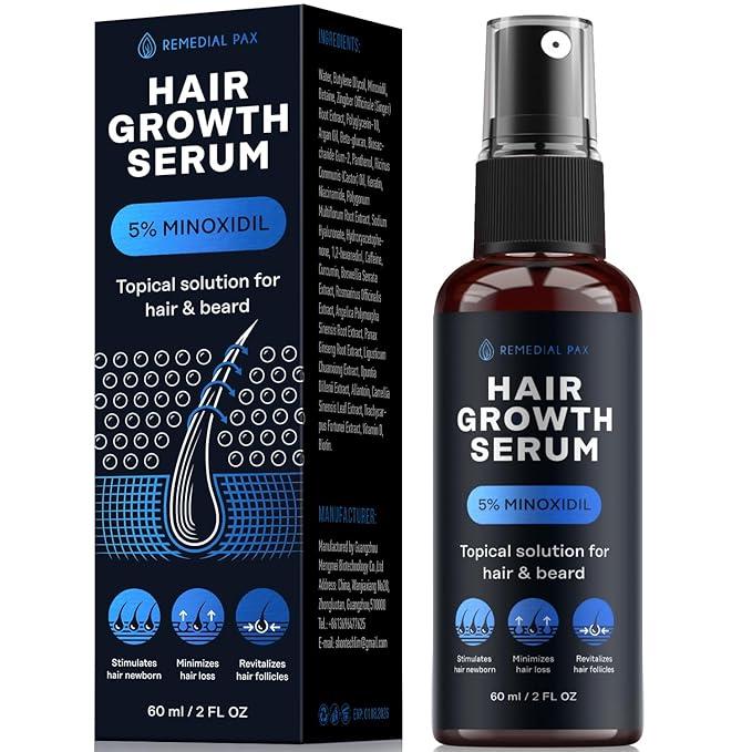 REMEDIAL PAX – Hair Growth Serum with 5% Minoxidil and Biotin for Men and Women – Natural Organic Growing  – All Hair Types Hair Care Hairline