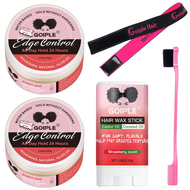 5 Count Edge Control Wax Set for Women - Non-Greasy Strong Hold, Smooth Edges, Strawberry Scented Hair Wax Stick for Styling