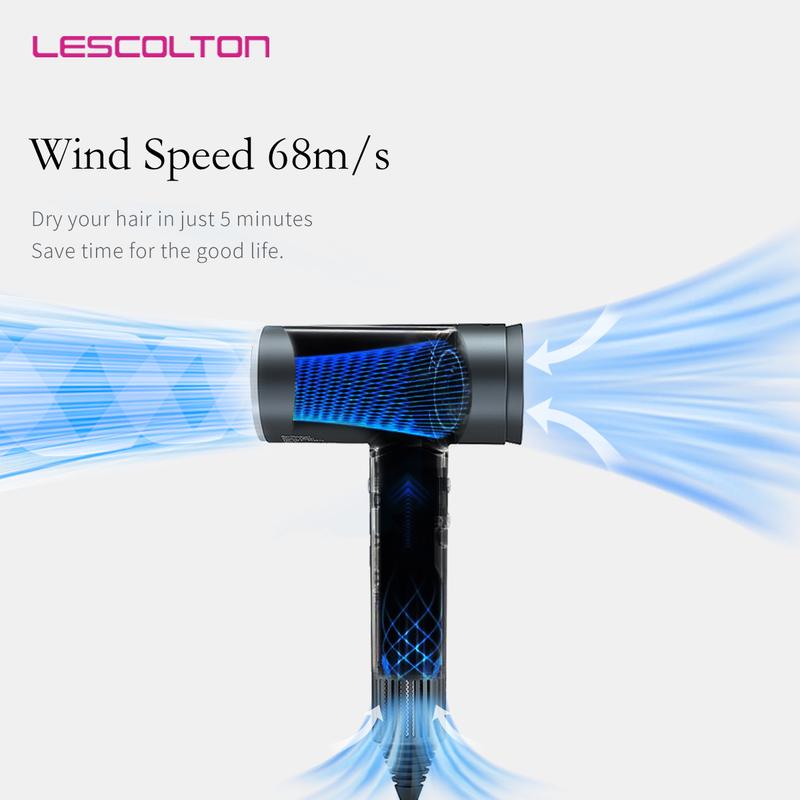 LESCOLTON Hair Dryer, Lightweight Ionic Blow Dryer 1400W Powerful High Speed, Diffuser & LED Display, 3 Air Speeds for Fast Drying, for Home Travel.christmas gift.thanksgiving gift