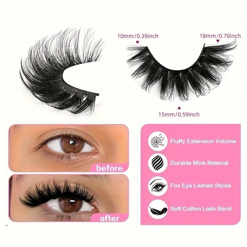 Fluffy False Eyelashes, 7 Pairs Wispy Cat Eye Look Faux Lashes, Natural Curling Eye Makeup Strip Lashes, Full Volume Eyelash for Lashes Extensions, Christmas Gift